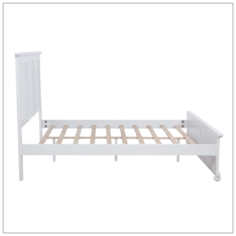 Grand lit traditionnel en bois, blanc, Blanc