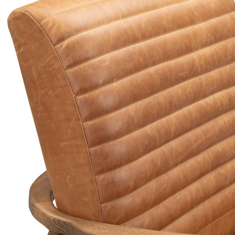 Fauteuil en cuir italien pleine fleur Rowan, Cuir véritable brun clair cognac