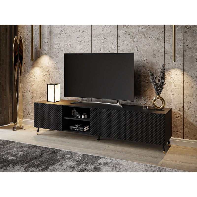 Fredrickson TV Stand, 50" H x 195" W x 42" D, High-gloss Black/Black Gold