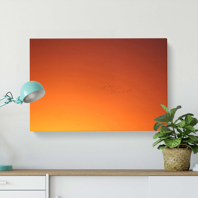 Birds In Flight During An Orange Sunrise - Wrapped Canvas Print, 35cm H x 50cm W x 3cm D