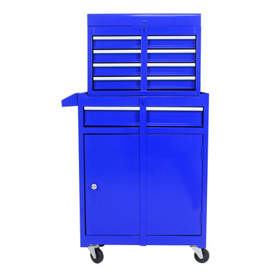 Armoire à outils roulante en métal avec plateau amovible et grande capacité - 5 poignées latérales bleues