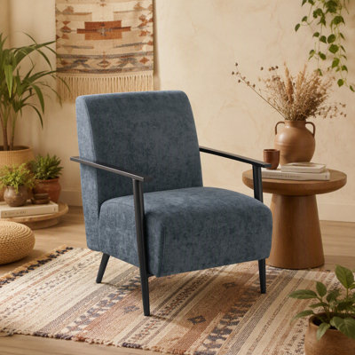 Méridienne moderne de 26,38 po gris-bleu avec revêtement en polyester et structure en métal robuste, idéale pour le salon, la chambre à coucher ou le bureau