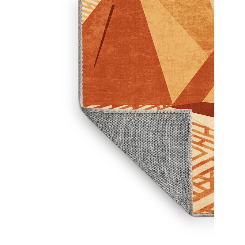 Machine Washable Oweda Festival Tent Scene Bohemian Geometric Rug in Beige – Beige Binding, 5x7