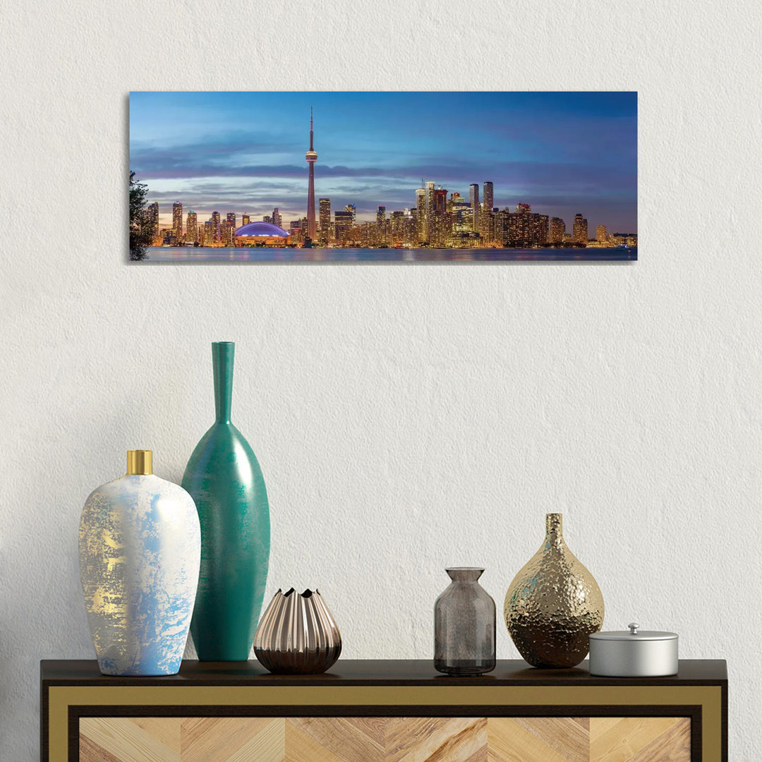 Skylines And CN Tower From Toronto Island Park, Toronto, Ontario, Canada - Wrapped Canvas Panoramic Print