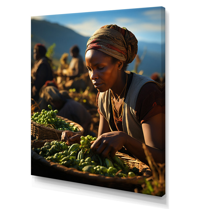 «Hrian African Tribes Kikuyu Harvest III», reproduction sur toile, H 32 po x l 16 po x P 1 po, Toile tendue