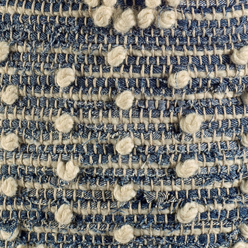 Pouf carré bleu denim et ivoire avec coutures en coton