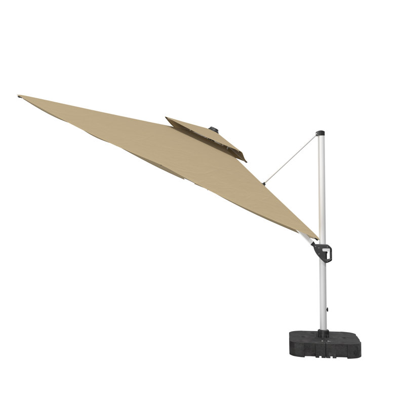 Parasol en porte-à-faux carré avec éclairage de 130 po Aleksandria, Brun clair