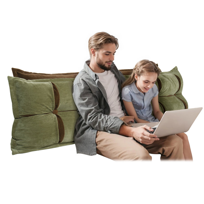 Sit-up Back Comfort Button Tufted Backrest Bed Headboard Reading Pillow Back Support Compression, Green, King