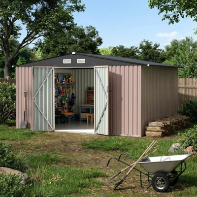 10x12 FT Metal Outdoor Storage Shed Galvanized Steel Utility Tool Shed with Lockable Door Air Vents and Sloped Roof Weather Resistant Garden Yard Shed for Backyard Patio Lawn
