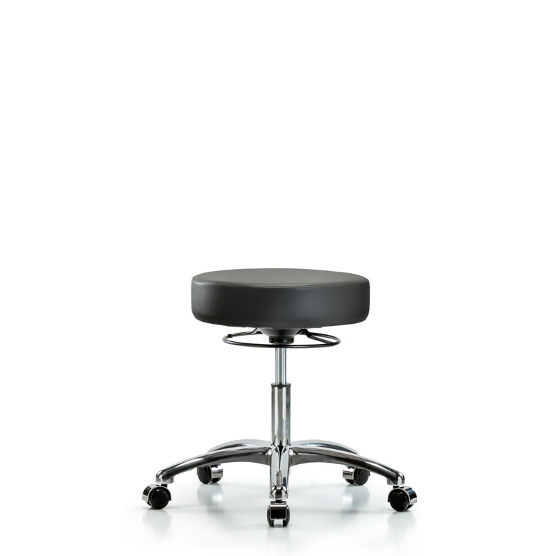 Tabouret en vinyle sans dossier chromé - hauteur de bureau avec roulettes en vinyle Storm Supernova, Argent, Carbone, 23.25"