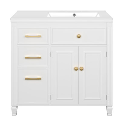 Koda 36" Bathroom Vanity With Ceramic Sink, Adjustable Shelf & Drawers