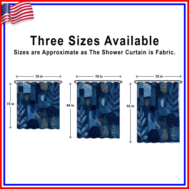 Rideaux de douche bleu botanique à motif abstrait très longs, 70 po l x 72 po H