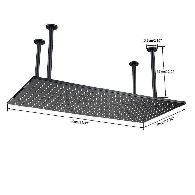 LED 8" Rainfall Square Shower Head Luxury Top Spray Stainless Steel, Black