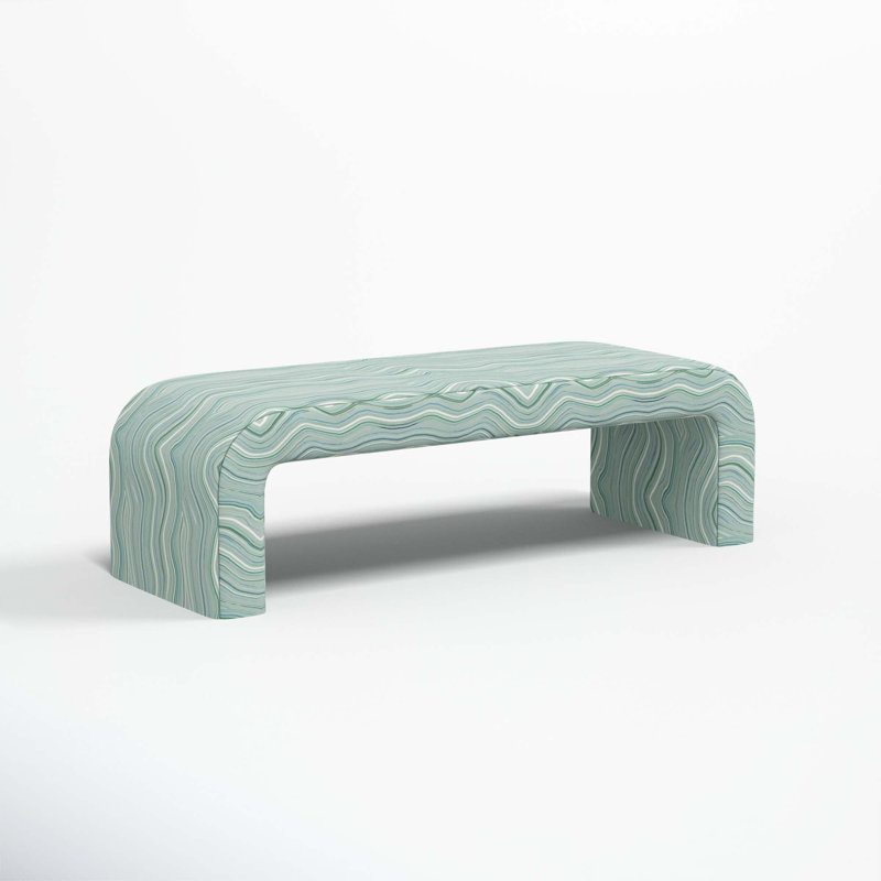 Barley Upholstered Bench, Makes Waves Blue Mist