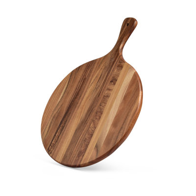 Acacia Wood Round Cutting Board With Handle 16” X 12”– Round Pizza Paddle & Cutting Serving Board -  Crestone, XXCB09K6N77N8