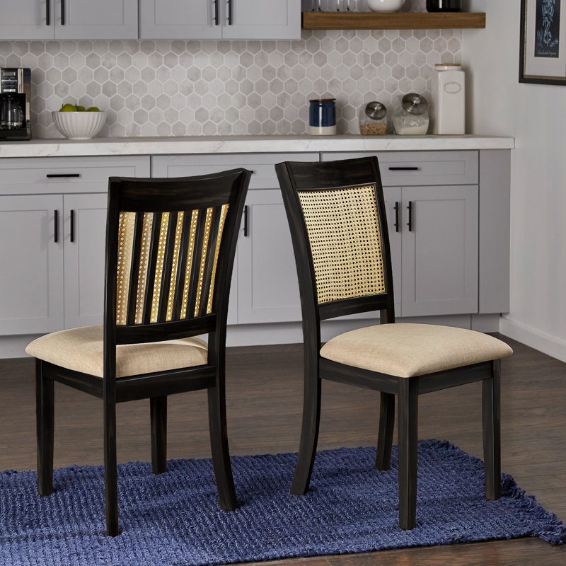 Pulukan Linen Slat Back Side Chair, Black/Beige