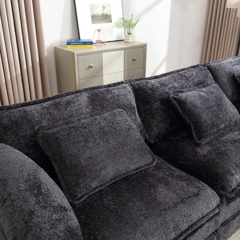 Grand canapé modulaire moderne en L en chenille avec pédales mobiles et détachable pour un espace spacieux et confortable