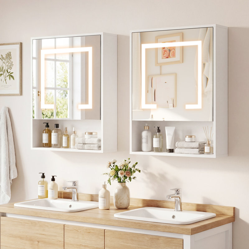 24" x 18" Medicine Cabinet with Mirror Lights Adjustable Shelf Lighted Wall Cabinet