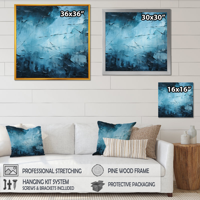 «White Fight», élément abstrait blanc et bleu, impression sur toile_106527, H 36 po x l 36 po x P 1,5 po, Encadrement doré