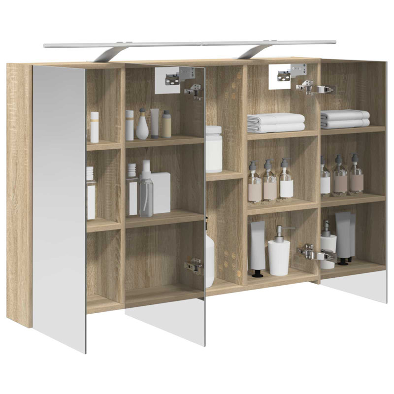 W H Wall Mounted Required Medicine Cabinet Mirror 2, 70cmH x 100cmW x 14.5cmD, Sonoma Oak