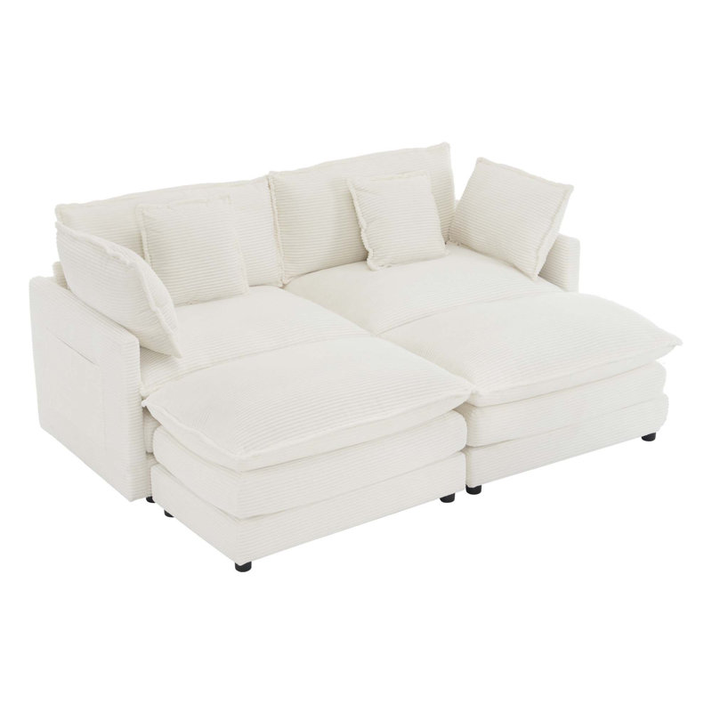 Canapé modulaire avec repose-pieds, Velours côtelé beige