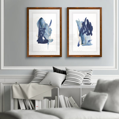 «Indigo Collide I» par Melissa Wang - ensemble de 2 peintures encadrées
