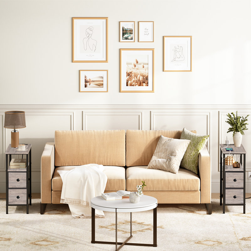 Narrow End Table with Charging Station, Gray/Black, 23.6" H x 18.9" L x 7.8" D