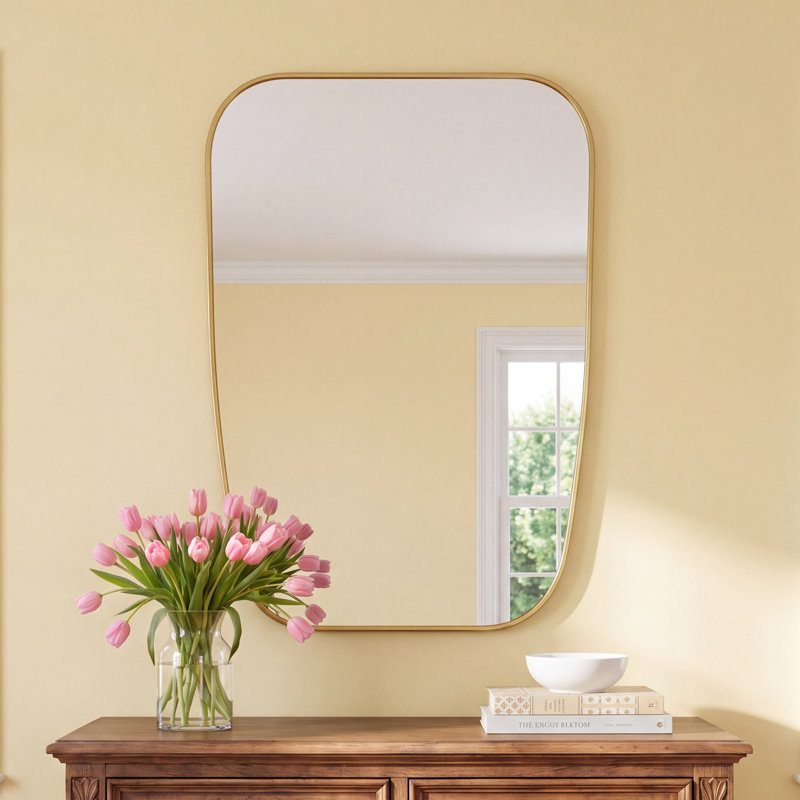 Sirona Metal Asymmetrical Wall Mirror, Gold