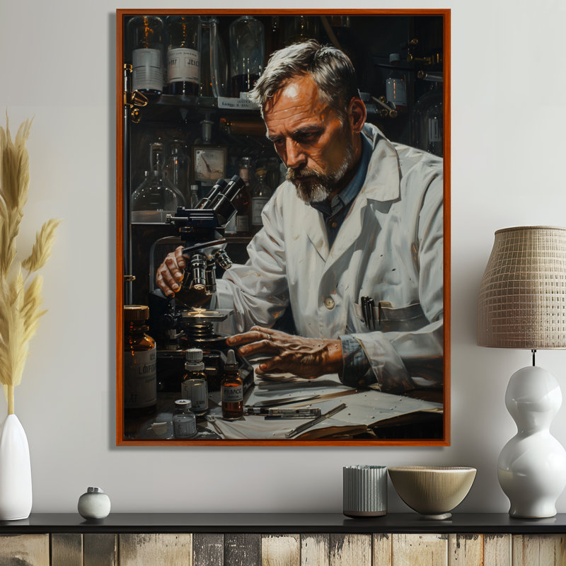 «White», noir et blanc, laboratoire scientifique microscopique, art mural, Cadre flottant brun, H 16 po x l 32 po