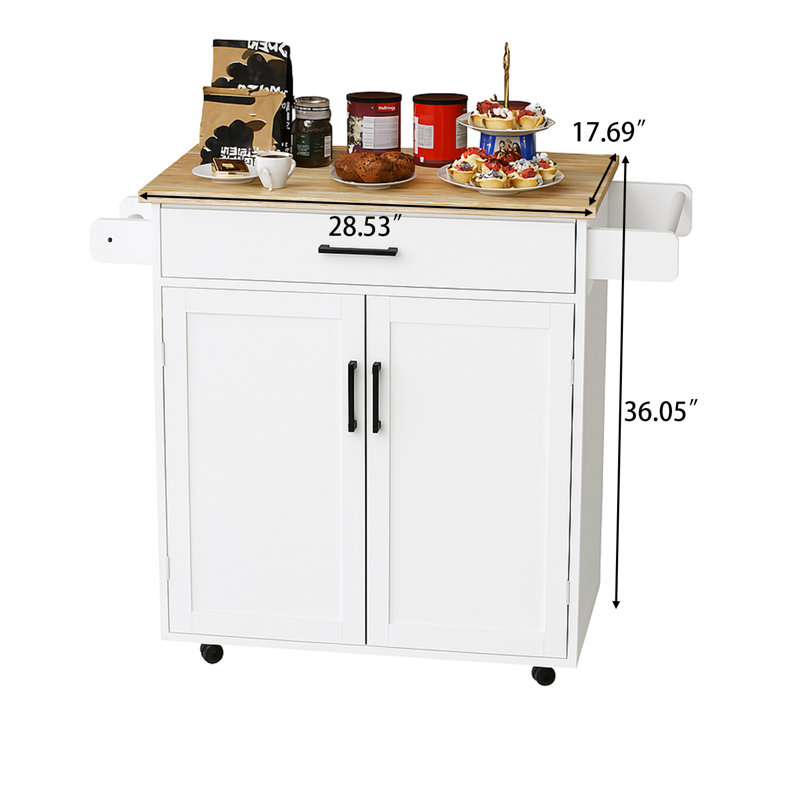 Chariot de rangement de cuisine moderne blanc avec tablettes réglables, porte-serviettes et roulettes