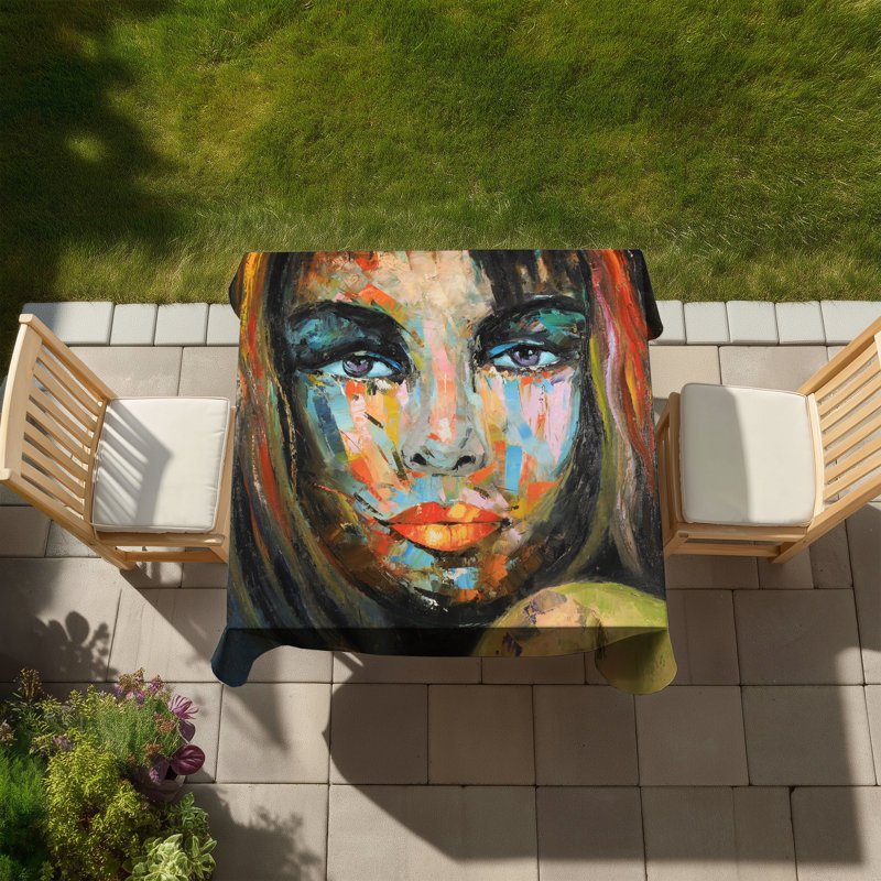 Colorful Woman Portrait Tablecloth | Blue Figurative Decor
