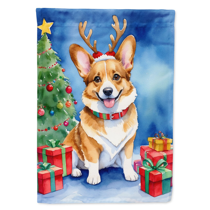 Drapeau de Noël maison de renne, Brun / rouge Corgi