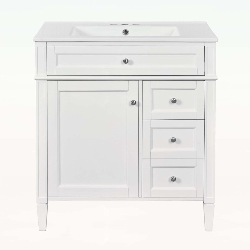 Charmant meuble-lavabo avec rangement extraordinaire et design élégant, Blanc, Argent argent