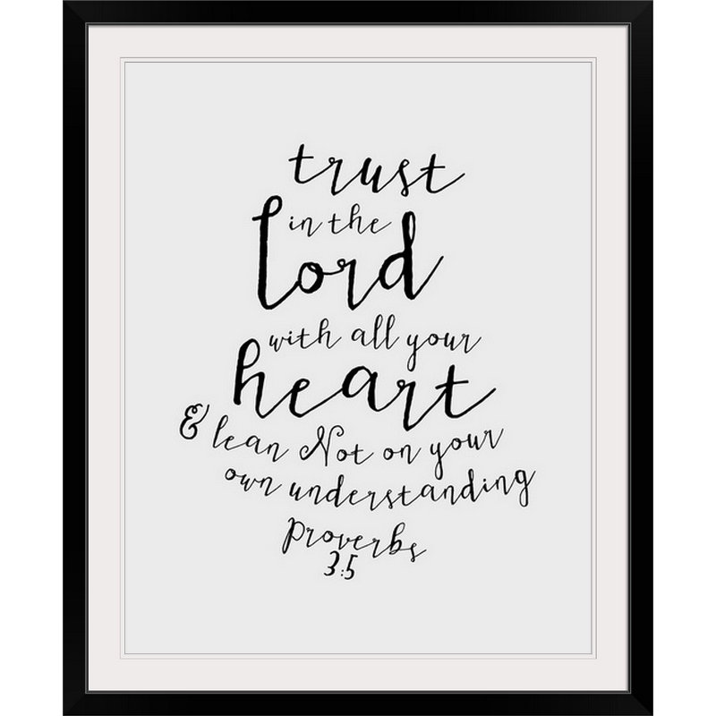 «Proverbs 3: 5 - Scripture Art», art textuel, H 38 po x l 32 po x P 1 po, Cadre noir