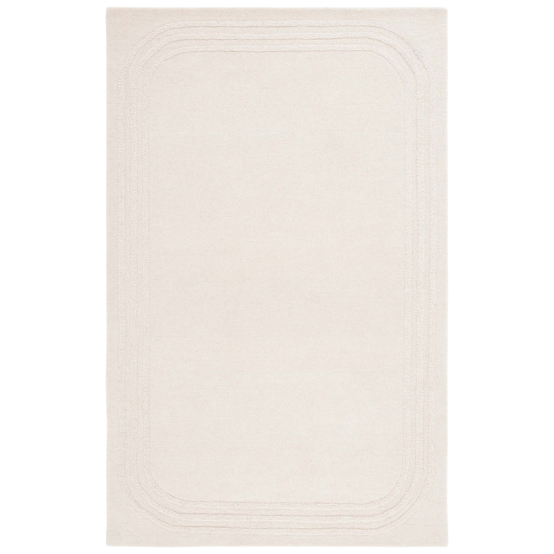Sreemaan Hand Tufted Wool Cotton Solid Color Rug in Ivory, Rectangle 3' x 5'