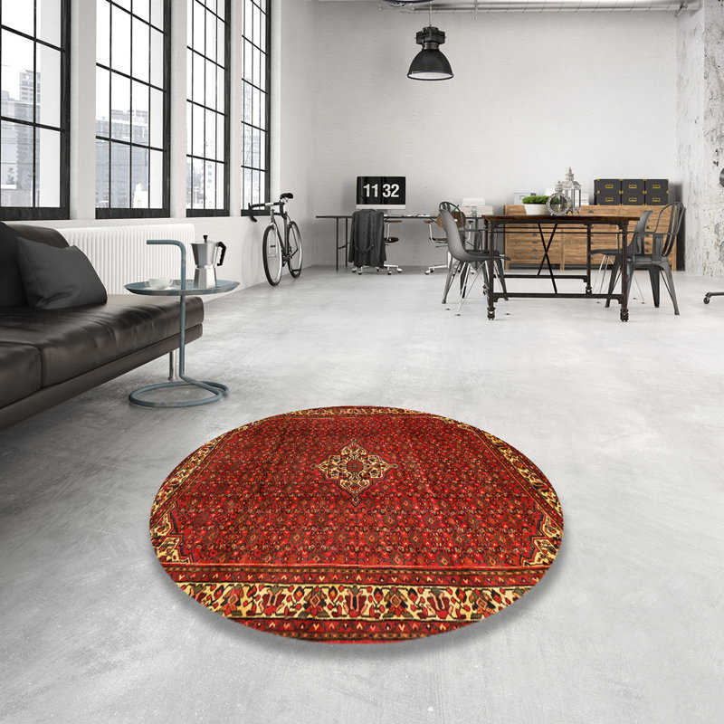 Tapis traditionnel rouge / jaune Galette, Rond 5 pi