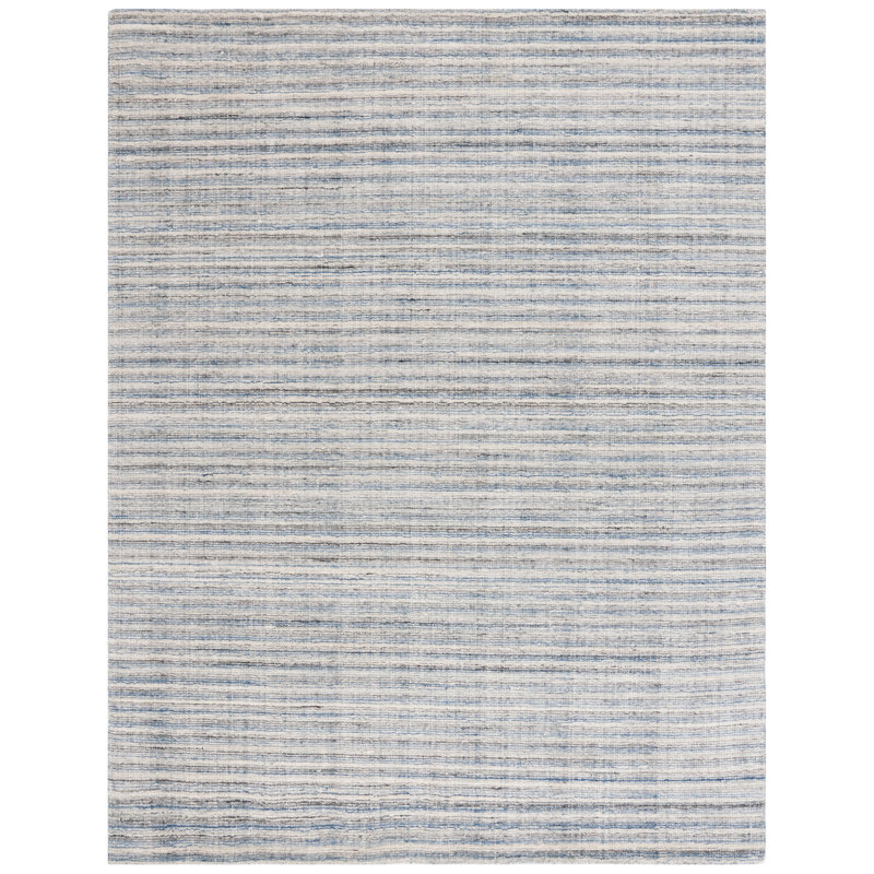 Brileigh Hand Loomed Wool/Viscose/Cotton Striped Rug in Ivory/Blue, Rectangle 8' x 10'