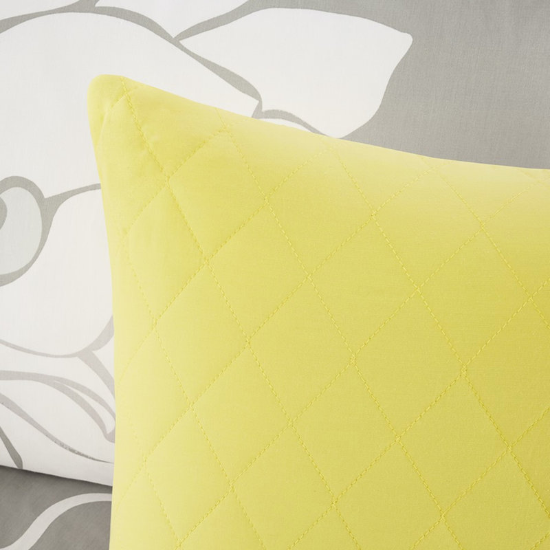Très grand / très grand lit, taupe, gris / coton jaune, 6 pièces, imprimé, réversible avec coussins moelleux, très grand, imprimé pour plus de chaleur