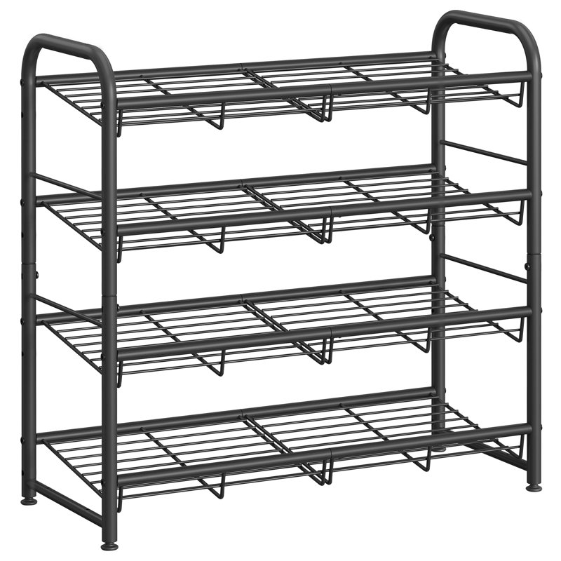 Stackable Shoe Rack, 4 Tier Metal Shoes Rack Storage Shelf, Holds Up To 20 Pairs Shoes, Adjustable Slanted Shelves Tower Organizer, 