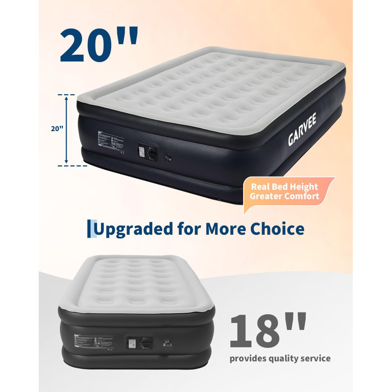 Grand matelas gonflable surélevé de 20 pouces avec pompe intégrée - Structure gonflable en nid d'abeille de capacité maximale de 800 lb pour les campeurs