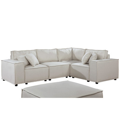 Modular With Beige Linen - Flexible Chair Combinations, Welt Trim, Foam Filled Seats Pocket Coil Springs, 5 Cushions In Reconfigurable Seating Styles,