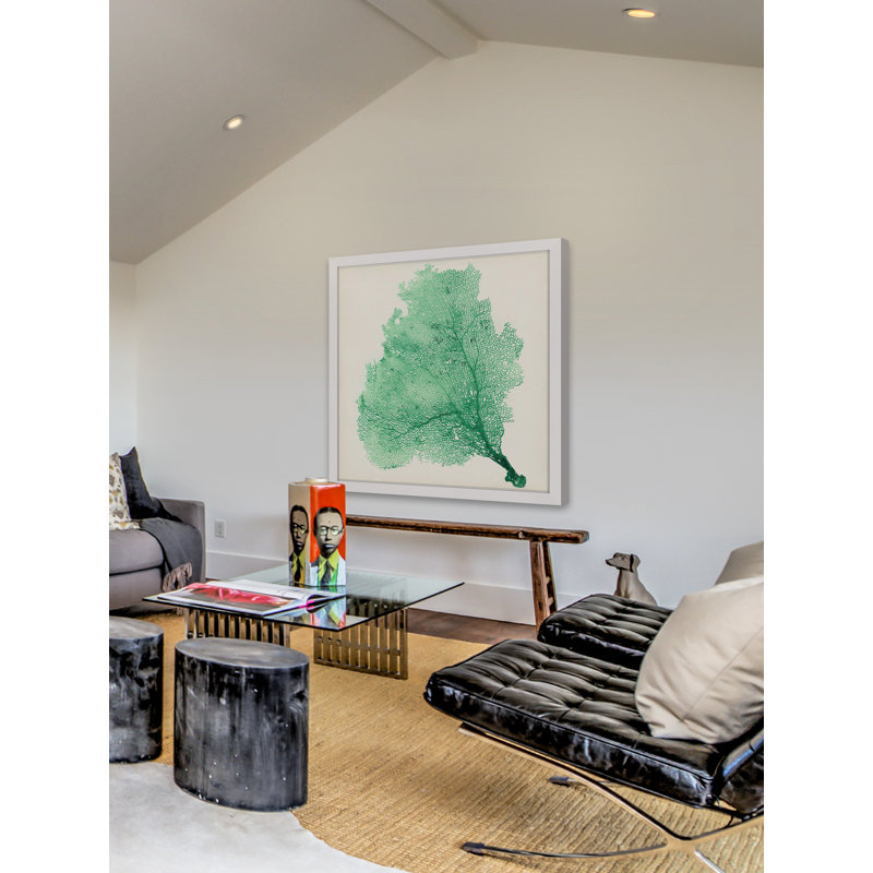 Green Sea Fan Print on Canvas with White Frame, 12" x 12"