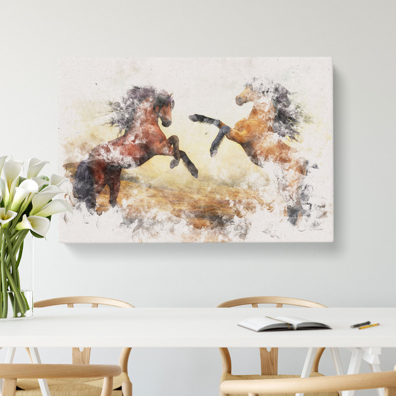 Two Wild Stallion Horses - Wrapped Canvas, 40cm H x 60cm W x 3cm D