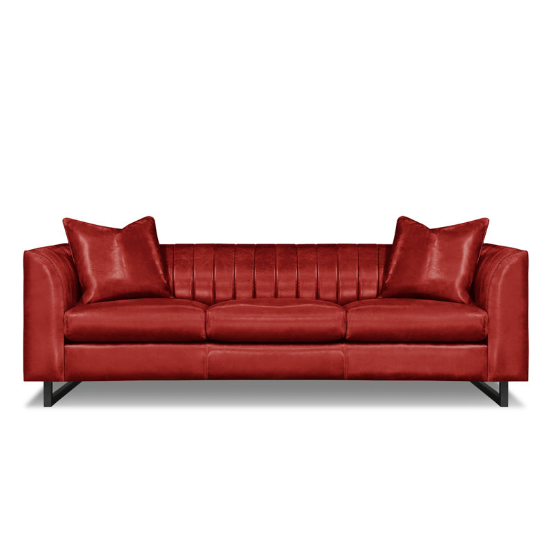 Remy Leather Sofa, Cardinal Red (Cartier), Satin Dark Bronze
