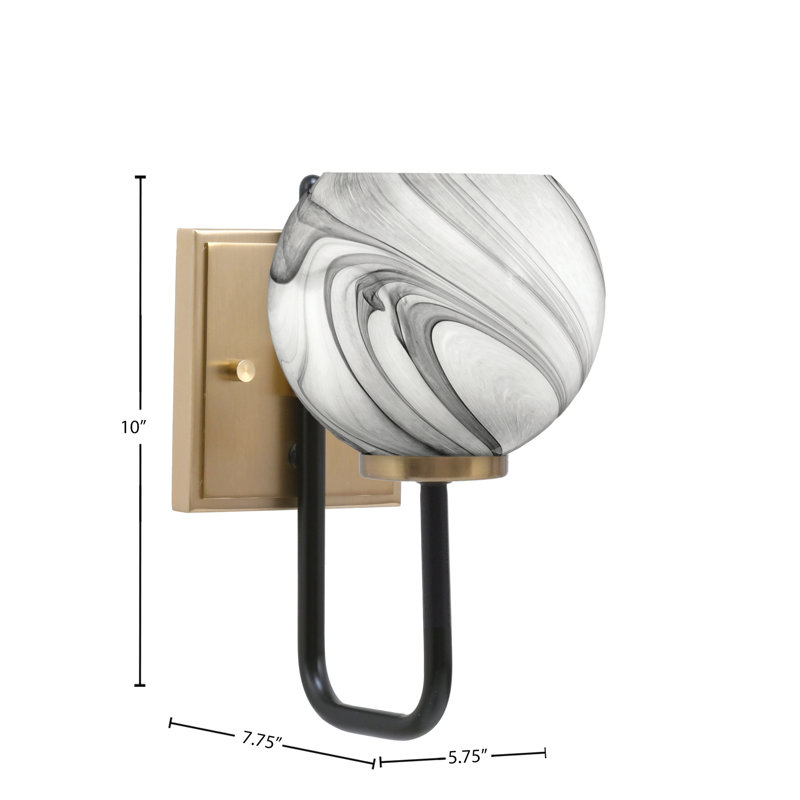 Applique murale 1 lumière Amarmula, noir mat et laiton vieilli, verre onyx 5,75 po, Noir/laiton