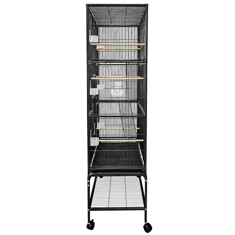 Black Multi-Level Iron Bird Cage with Ladders and Wheels