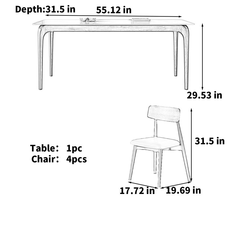 Rectangular rock slab simple modern dining table, 29.53"H x 55.12"L x 31.5"W