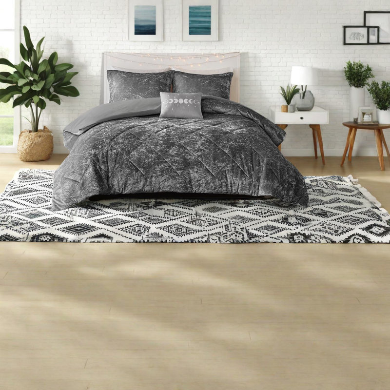 Ensembles de literie en velours gris luxueux, housse de couette grand confortable avec courtepointe à losanges