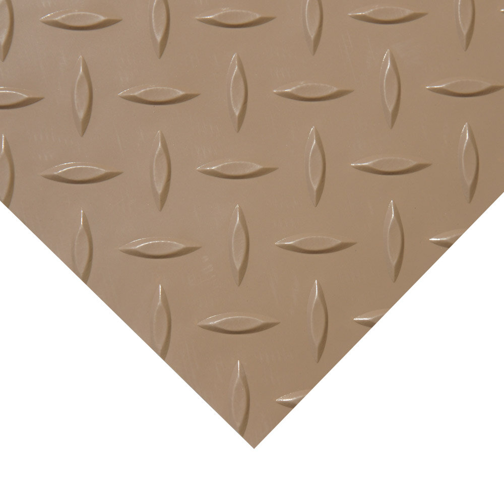 Rubber-Cal Diamond Plate Metallic PVC Flooring, Beige, 2.5mm x 4' x 10