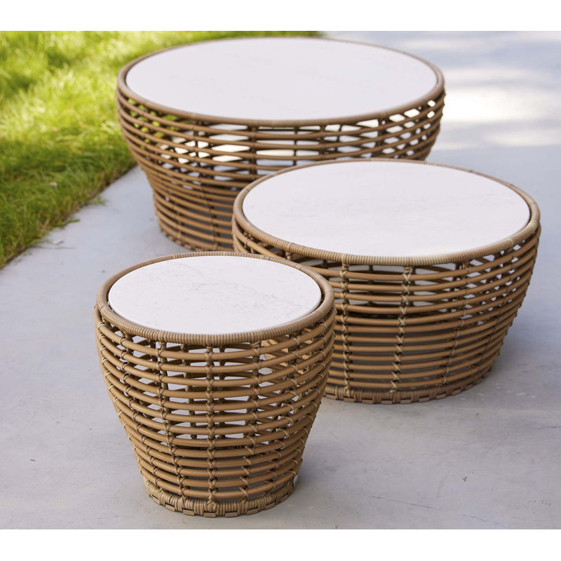 Basket Outdoor Round Coffee Table, 38" W x 38" Lx 17.7" H, Graphite/Travertine Look